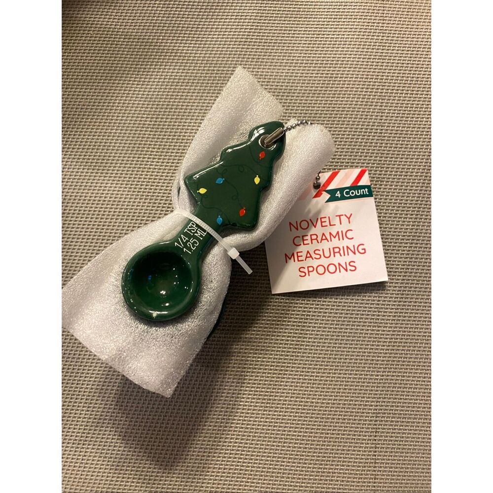 Target Bullseye Novelty Ceramic Christmas Tree Measuring Spoons 4 Count